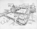 Study for a series of buildings to the south of the Leavey Center by University Architect Dean Price, 6/1/1988