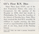 GU’s First R.N. Dies.” Georgetown Record, August 1966