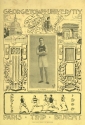 Program for a benefit concert on yellow paper for a trip to the Paris Olympics on April 18, 1900 by the Glee and Dramatic clubs, featuring a photo of Georgetown sprinter A.F. Duffey and illustrations by John E. Sheridan depicting a field of sprinters, the U.S. Capitol building, and the Arc de Triomphe