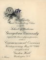 Formal engraved invitation in elaborate cursive text for the Commencement Exercises for the School of Medicine, showing the seal of the college in the upper left corner with a stack of papers, a book, and a human skull