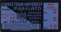 a ticket stub from the georgetown versus university of maryland at college park football game.