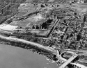 Aerial view of campus and surrounding area, 1958