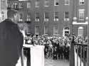 Students gathered in the Quadrangle after hearing news of the assassination of President John F. Kennedy, 11/22/1963