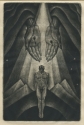 Trial proofs for The Ballad of Reading Gaol by Oscar Wilde, showing the hands of God reaching down from the sky to accept a person who is rising to meet them