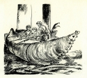 Illustration from The Swiss Family Robinson, showing the family constructing a boat