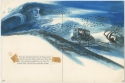 Illustrations from a book dummy for Go Tim Go! By May McNeer, showing a personified version of the wind blowing across a scene with a car driving along a road