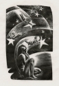 Trial proofs for Song Without Words, showing a naked woman looking up at the night sky, where babies fly by on shooting stars