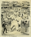 Illustration for The Man who was Thursday, showing a man riding an elephant out of the zoo, as people attempt to flee his path