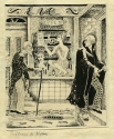 Illustration for The Man who was Thursday, showing a man dressed in a cape looking at an older man walking down the street with a cane, with an advertisement for beauty products in the background
