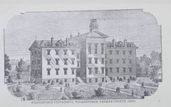 Drawing of Wilberforce University, from The sixth annual report of the Board of Education of the African M.E. Church, 1889-1890. Available in African Americans and Jim Crow: Repression & Protest, 1883–1922.
