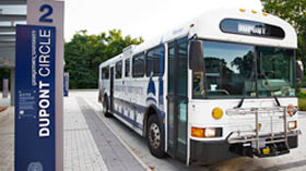 The Dupont GUTS shuttle bus waits at the bus turnaround