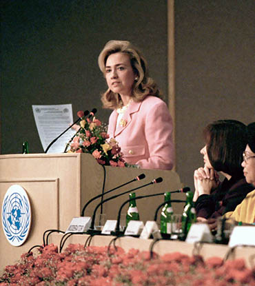 Hillary Clinton speaking at the United Nations Fourth World Conference on Women in 1995