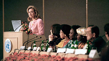 Hillary Clinton speaking at the United Nations Fourth World Conference on Women in 1995