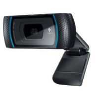 The Logictech HD Pro webcam, showing its mount in the extended position