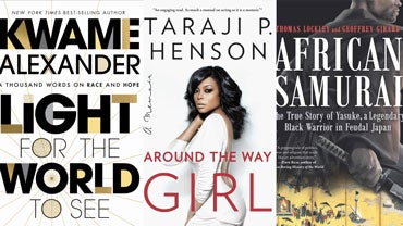 Montage of book covers: Light for the World to See, Around the Way Girl, and African Samurai