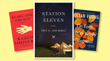 Covers of On Earth We're Briefly Gorgeous, Station Eleven, and Klara and the Sun
