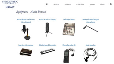 Library website showing audio equipment