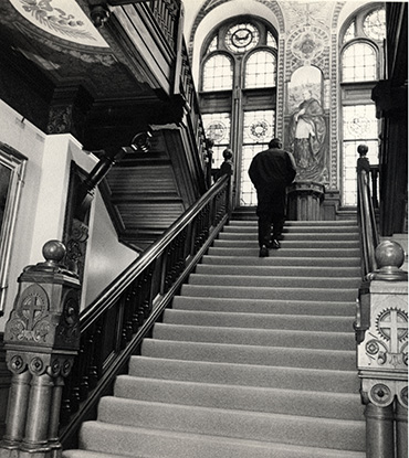 Photo from Exorcist filming, stairs in Healy Hall