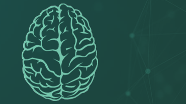 A bright green drawing of a brain superimposed on a dark green background with digital elements, illustrating the concept of artificial intelligence.