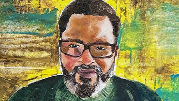 Color oil painting of a Black man with glasses and a beard with a judges robe.
