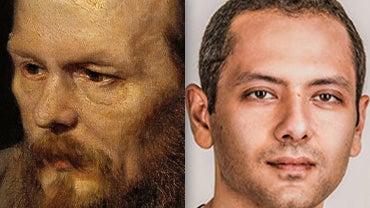 A split image with Fyodor Dostoevsky on the left and author Omar El-Akkad on the right.