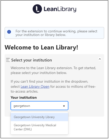 Lean Library setup for Georgetown University