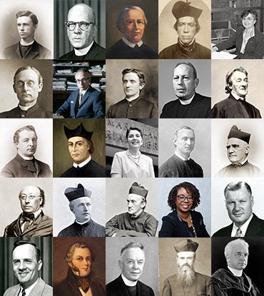 A collage of 25 images of leaders of the Georgetown University Library
