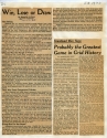 a newspaper clipping of two articles. the first article is entitled "Win, Lose, or Draw." the second article is entitled "Grantland Rice says: probably the greatest game in grid history."
