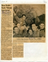 clippings of a newspaper article entitled "Hoyas Receive Hearty Welcome Upon Arrival." The article features a column of text and a black and white photograph with the caption, "faithful hoya students welcome home gridders"