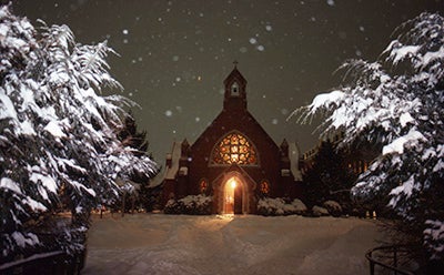 Dahlgren Chapel in the snow 1979