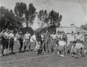 a black and white photograph of Lou Little overseeing practice on Healy Lawn, 1929