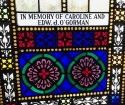 Stained glass church window honoring Ned O'Gorman's paternal grandparents