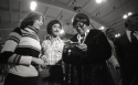 Pearl Bailey with students Laurie Fiorillo and Lonnie Schwartz at registration, January 16, 1978
