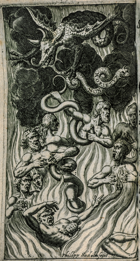 Page from Drexel, Jeremias. Infernus damnatorum carcer & rogus aeternitatis Pars IIa. 1st ed. Monachii: Apus Cornelium Leysserium, 1631.