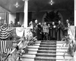 Black and white photograph of Marshall Foch with University administrators