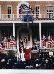 Color photograph of President-Elect Clinton speaking at a podium