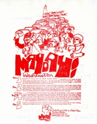 Red and white May Day protest flyer