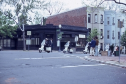 Color photograph of police scooters at 34th and Prospect
