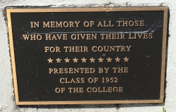 Plaque reading In memory of all those who have given their lives for their country