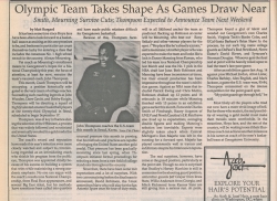 Newsclipping including black and white photo of Coach Thompson
