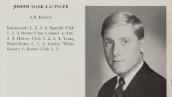 Black and white yearbook photograph of Joseph Mark Lauinger