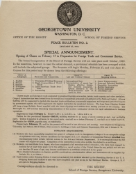 Printed special announcement of the opening of classes in the School of Foreign Service