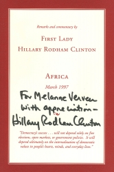 Clinton Speech Commemorative Booklet cover, Africa 1997, signed and inscribed by Clinton to Verveer