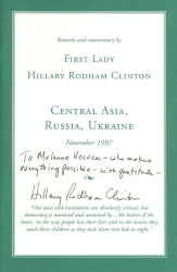Clinton Speech Commemorative Booklet cover, Central Asia, Russia, Ukraine, signed and inscribed by Clinton to Verveer