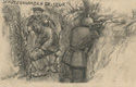 Feldpostkarten, showing a sketch of a solider receiving a haircut in the trench