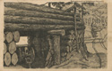 Feldpostkarten, showing a sketch of an artillery soldier in a wooden fort