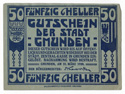 Notgeld, 50 heller note from Gmunden, reverse