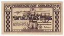 Notgeld, 25 pfennig note from Coblenz, obverse