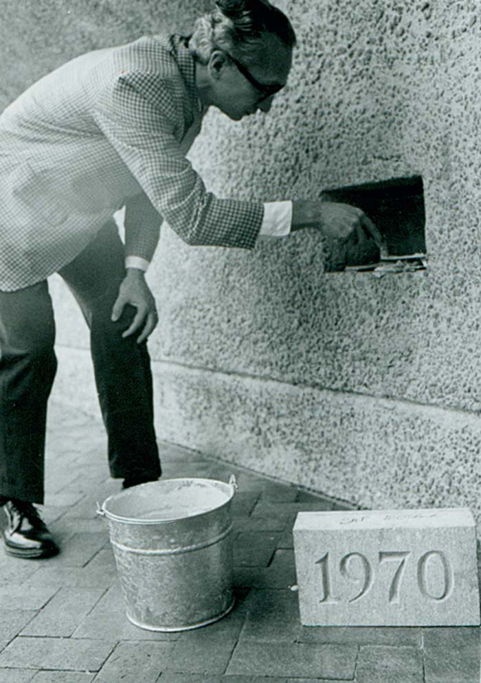Joseph E. Jeffs helping to lay the cornerstone of the Library