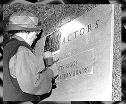 Carving the Benefactor Plaque in the Lauinger Library Lobby